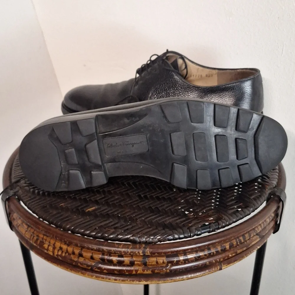 Salvatore Ferragamo Black Pebble Leather Casual Lace Up Derby Men Size 10 Oxford